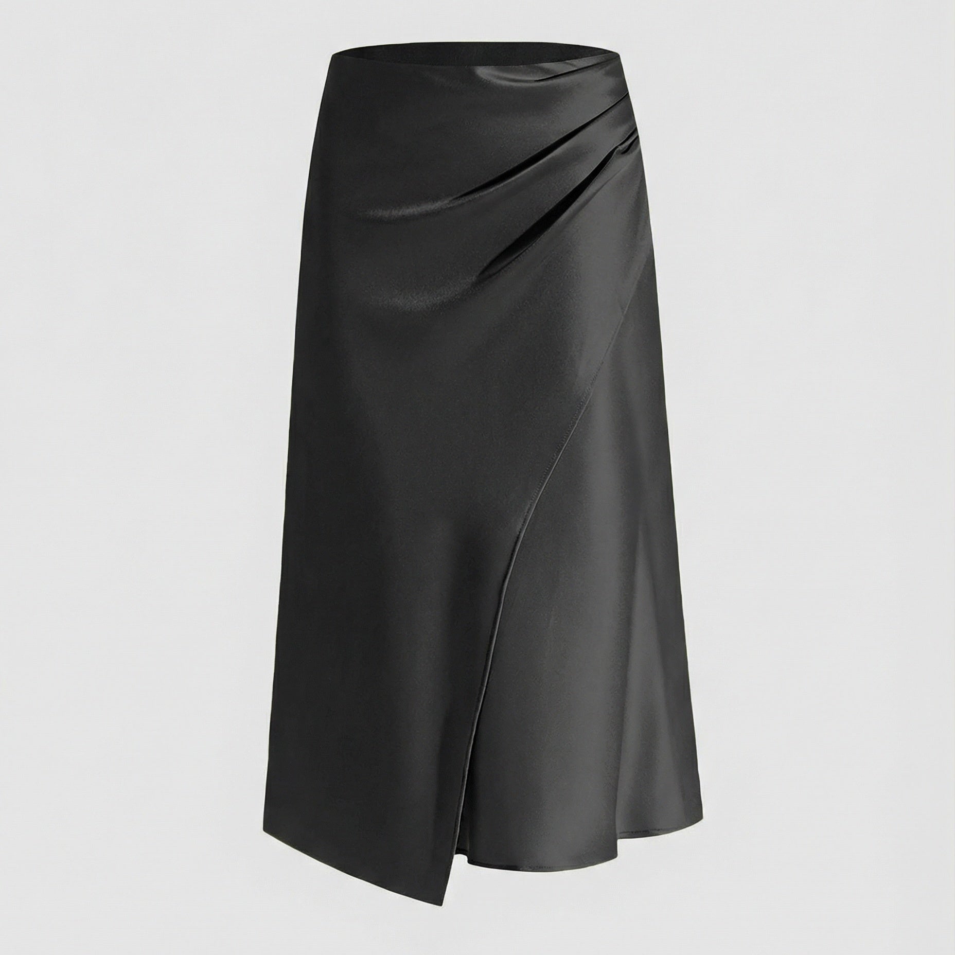 Satin wrap front midi skirt with split in Black, view 7