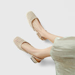 Daniela Woven Slingback Heeled Sandals in Off-White, view 6
