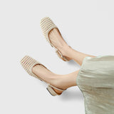 Daniela Woven Slingback Heeled Sandals in Off-White, view 6