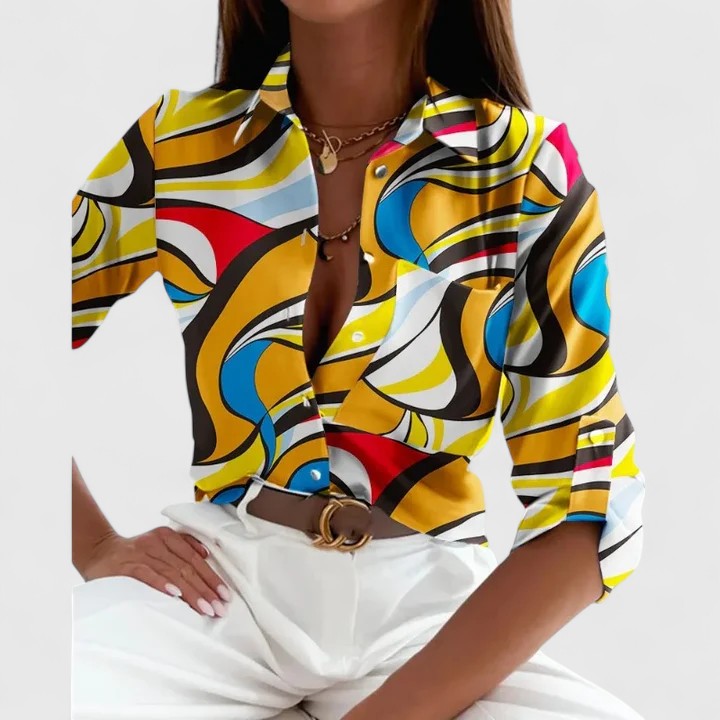 Lisette printed long sleeve blouse in Multi, view 3
