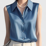 Lavinia sleeveless satin blouse in Blue, view 3