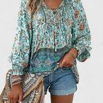 Renazianne boho print top in Blue, view 8