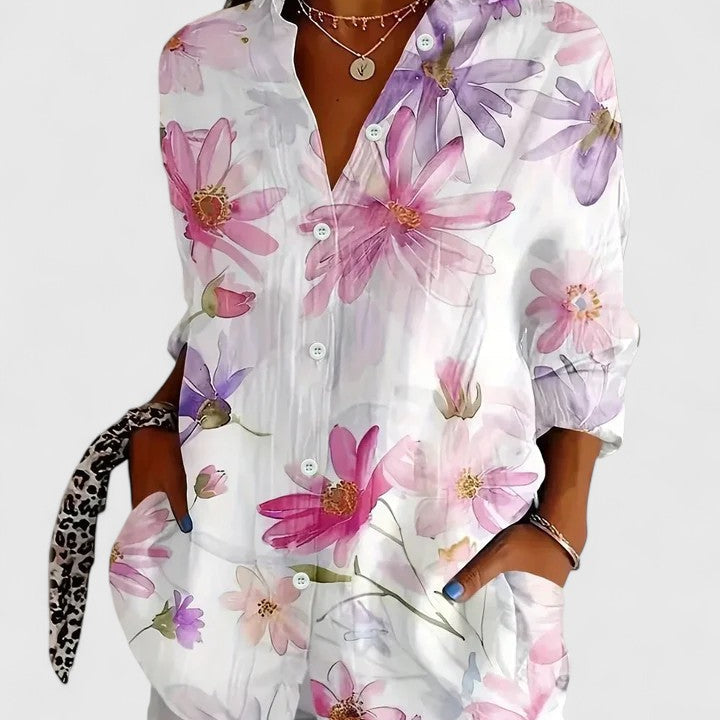 Anica colourful print blouse in White, view 6