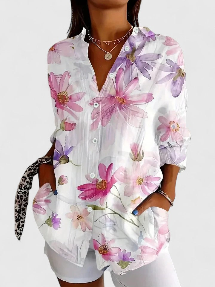 Anica colourful print blouse in White, view 6