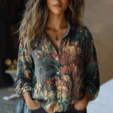 Hayden Delanova floral collar blouse in Dark Green, view 4