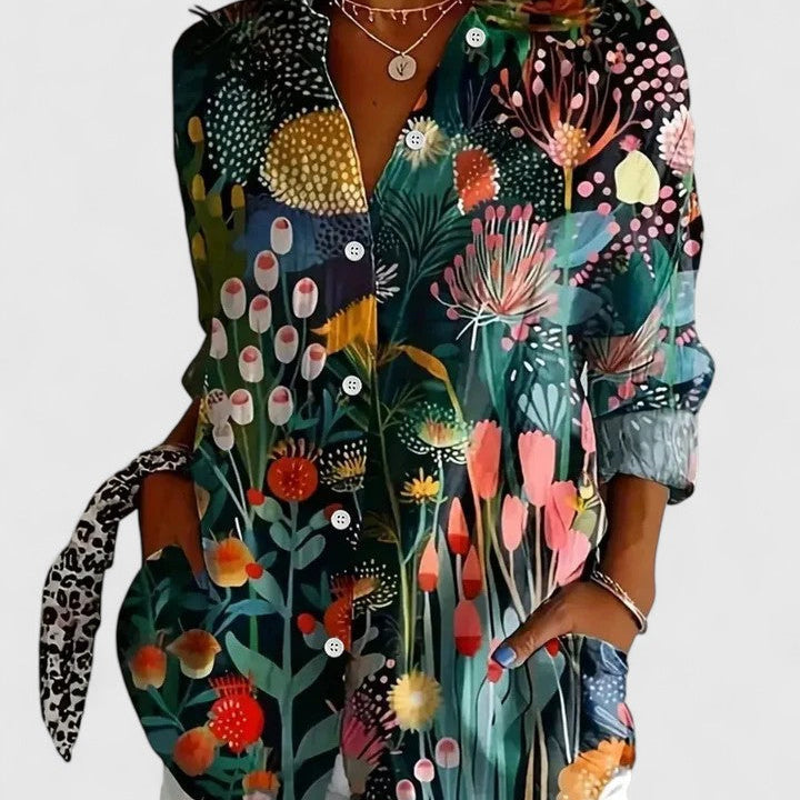 Anica colourful print blouse in Green, view 7