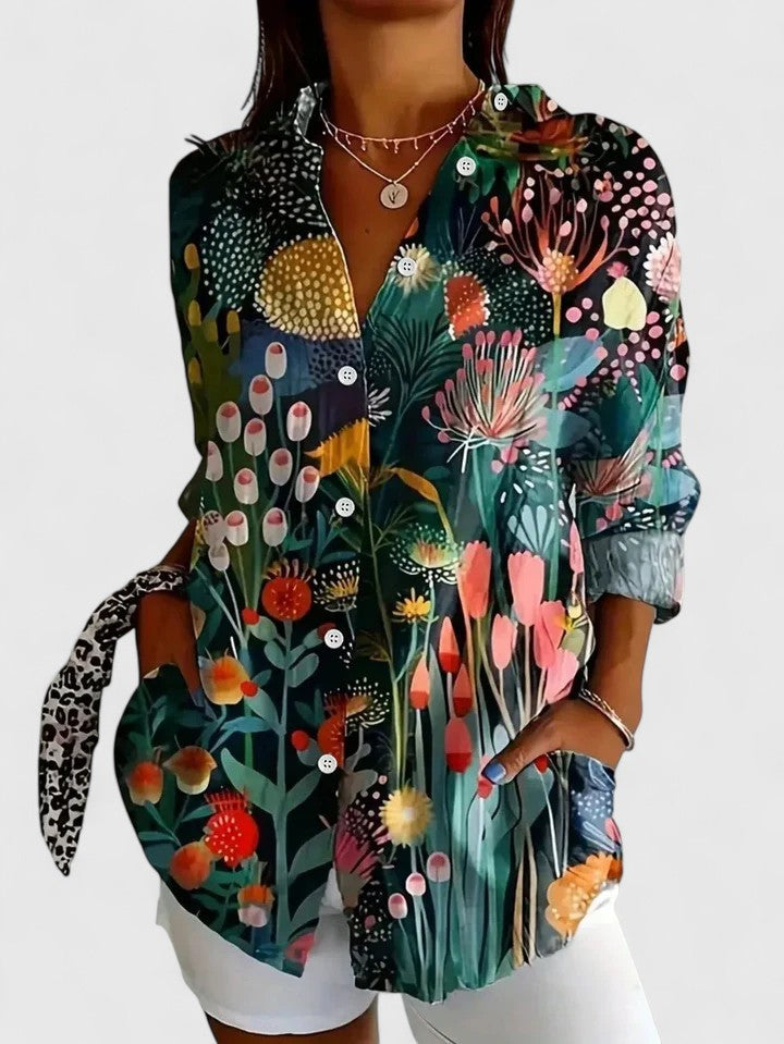 Anica colourful print blouse in Green, view 7