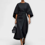 Sonia lantern sleeve midi dress in Black, front view