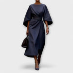Sonia lantern sleeve midi dress in Navy Blue, view 7