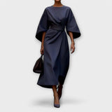 Sonia lantern sleeve midi dress in Navy Blue, view 7