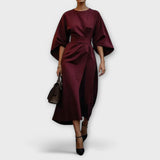 Sonia lantern sleeve midi dress in Bordeaux, view 6