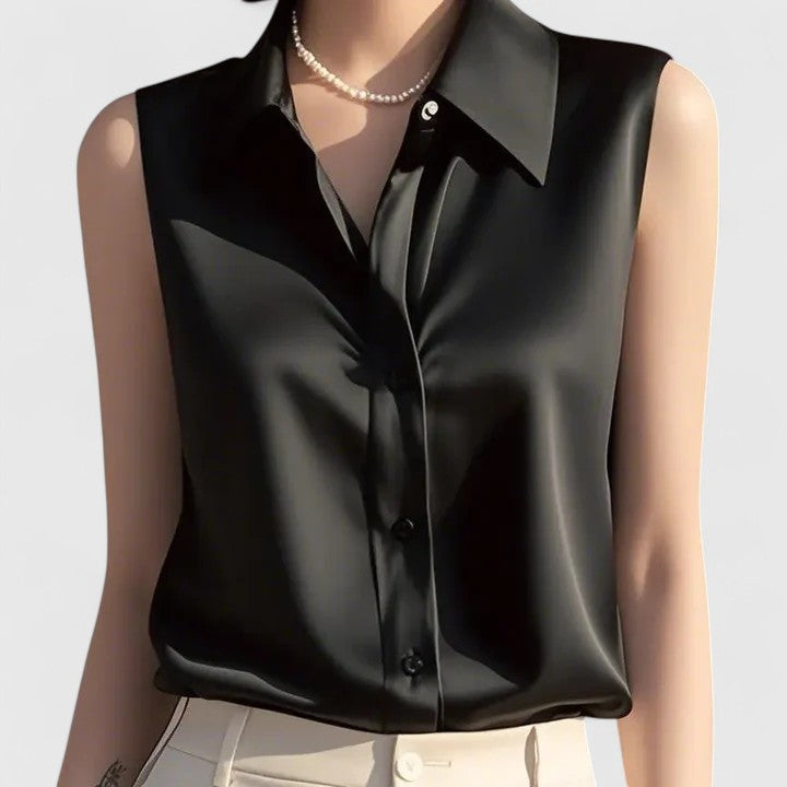 Lavinia sleeveless satin blouse in Black, view 4