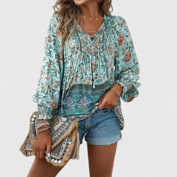 Renazianne boho print top, view 10