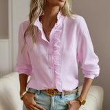 Ellise elegant ruffle placket shirt in Pink, view 5