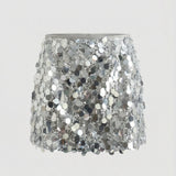 Sequin disc mini skirt in Silver, view 3