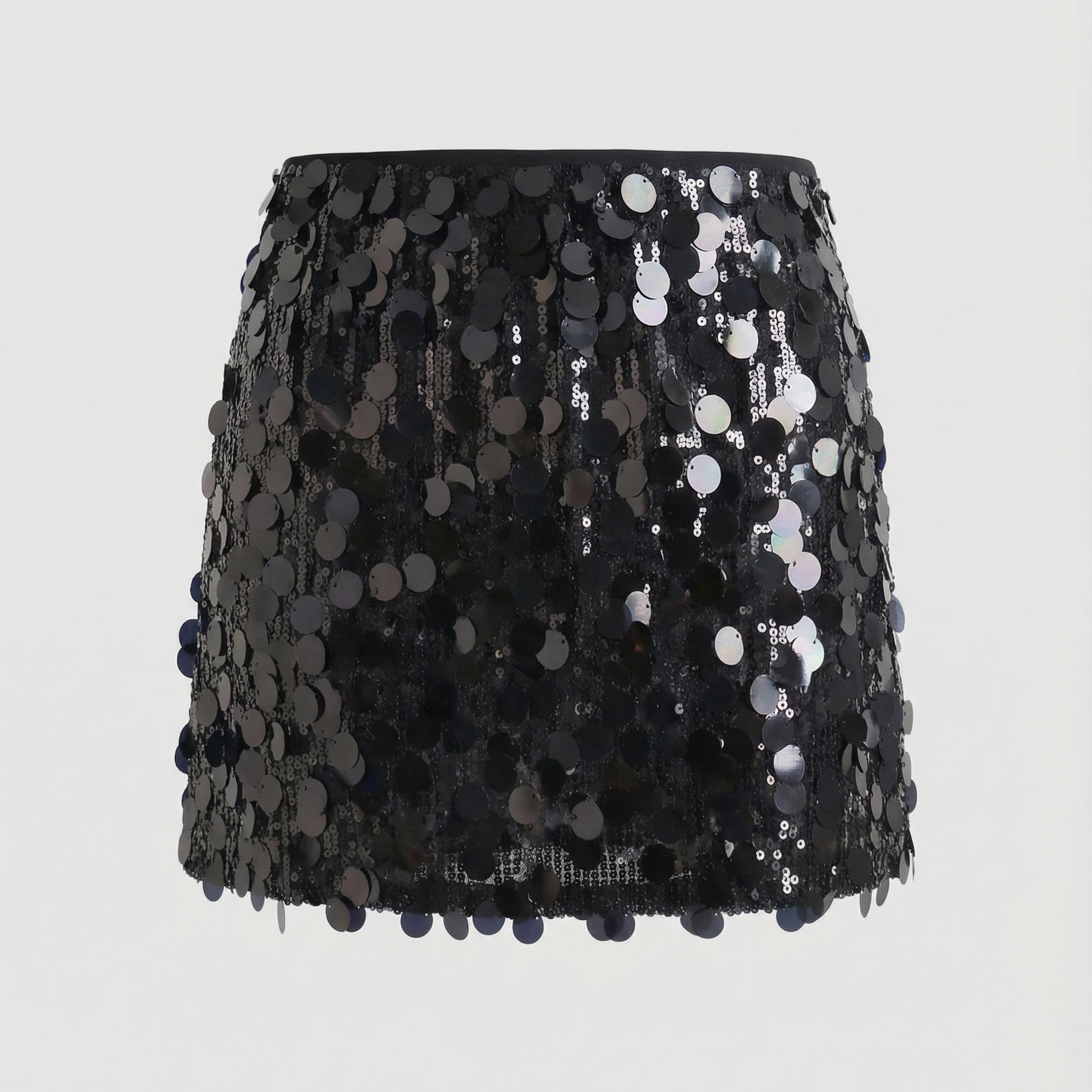 Sequin disc mini skirt in Black, view 4