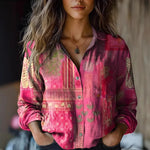 Hayden Delanova floral lapel blouse in Pink, view 2