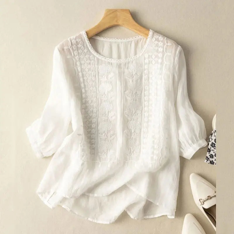 Aurora embroidered relaxed blouse in White, view 5