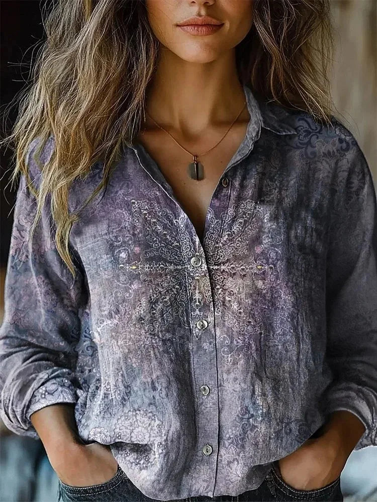 Hayden Delanova floral lapel blouse in Purple, view 10