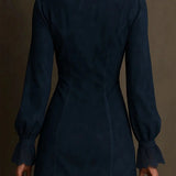 Suede lace zip neck mini dress, view 4