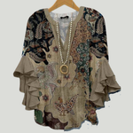 Phoenix patterned blouse, front view