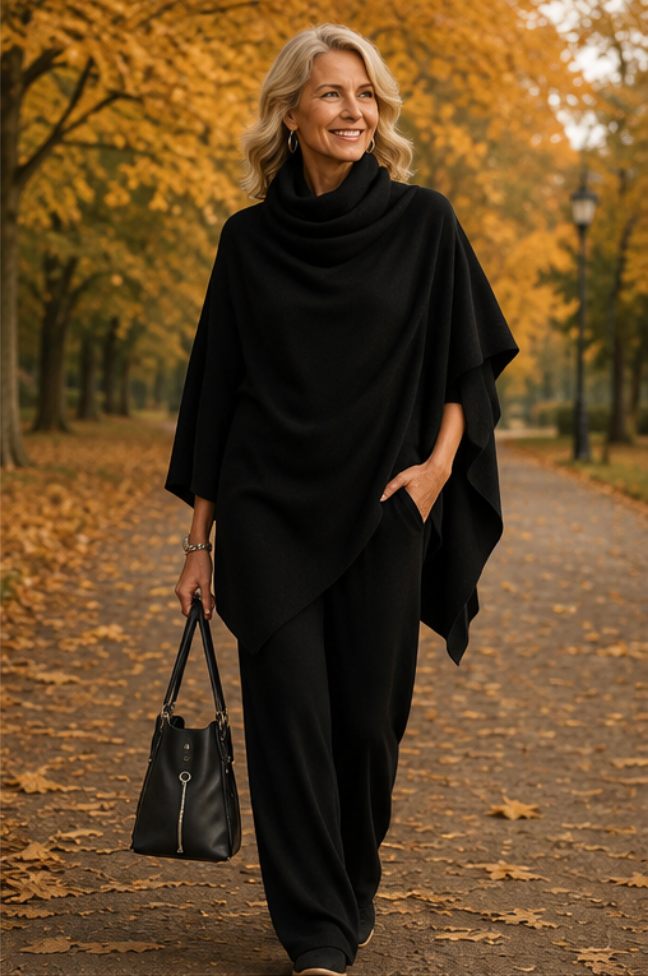 Seraphine draped top and wide-leg trouser set, front view