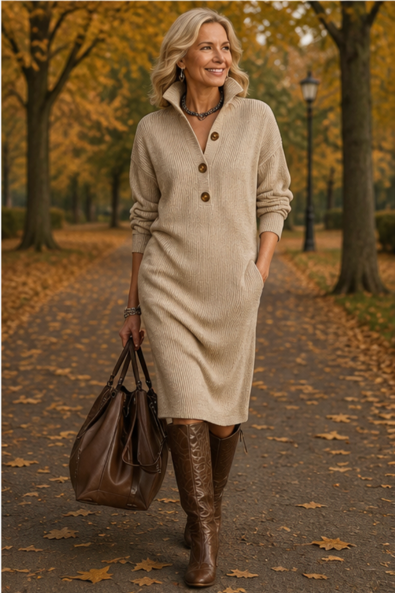 Janice ribbed knit jumper dress, front view