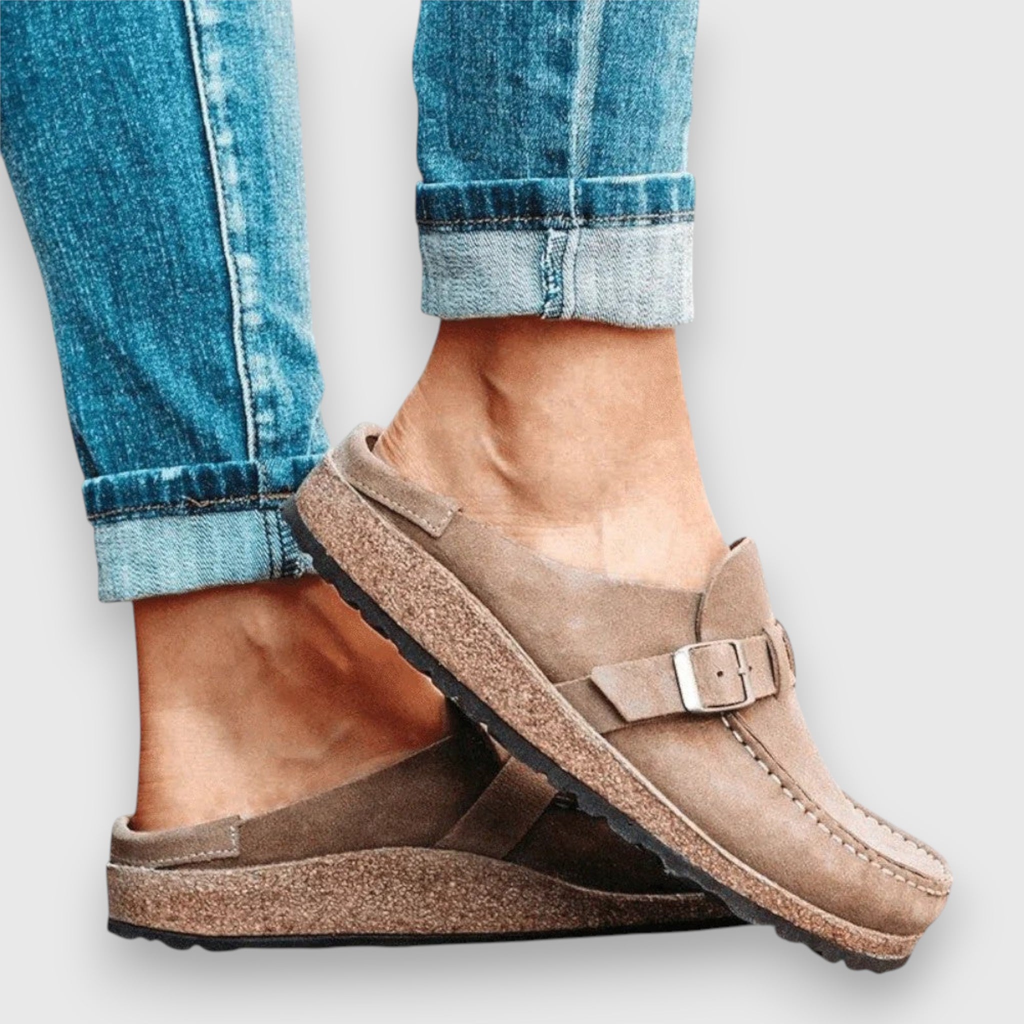 Faybia Comfortable Clog Sandals in Beige, front view