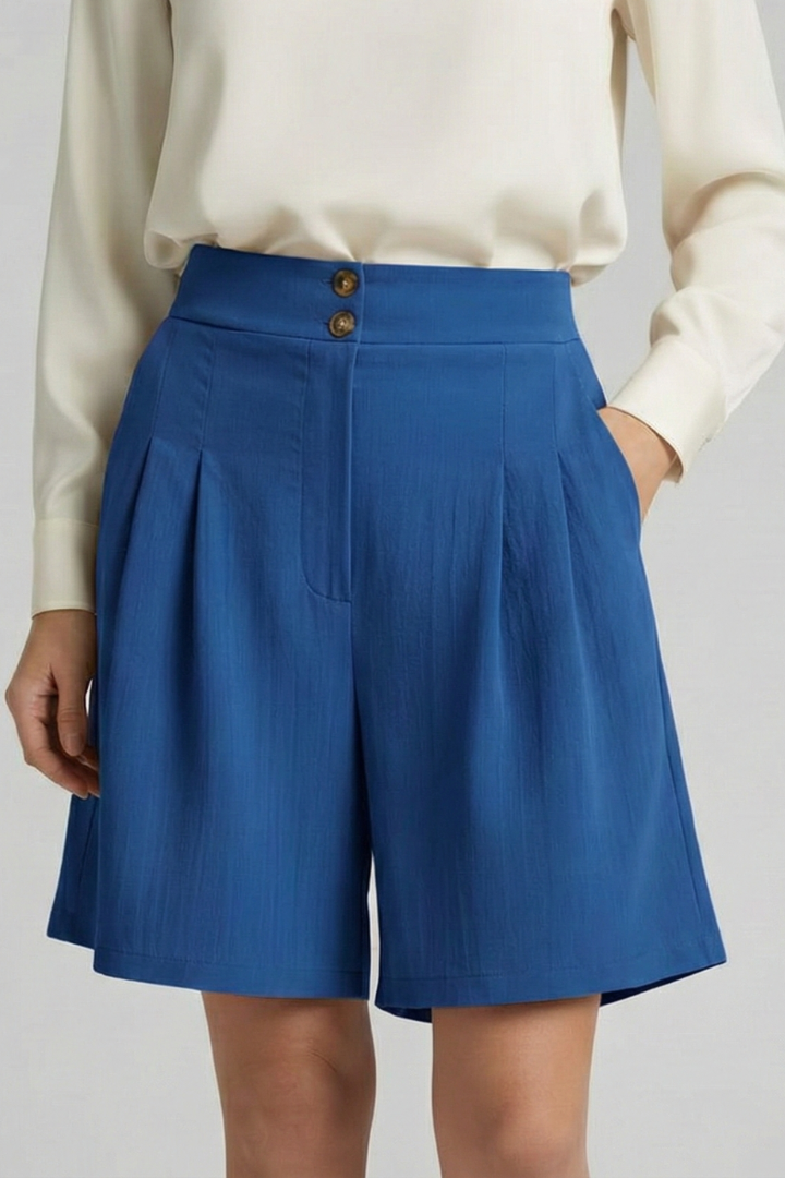 Tailored high waist pleated shorts in Marine Blue, view 12