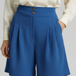 Tailored high waist pleated shorts in Marine Blue, view 12