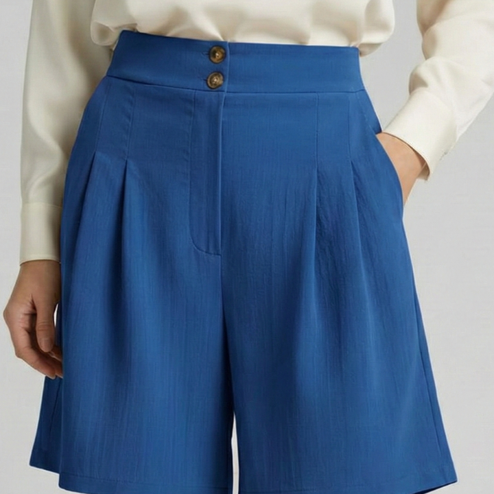 Tailored high waist pleated shorts in Marine Blue, view 12