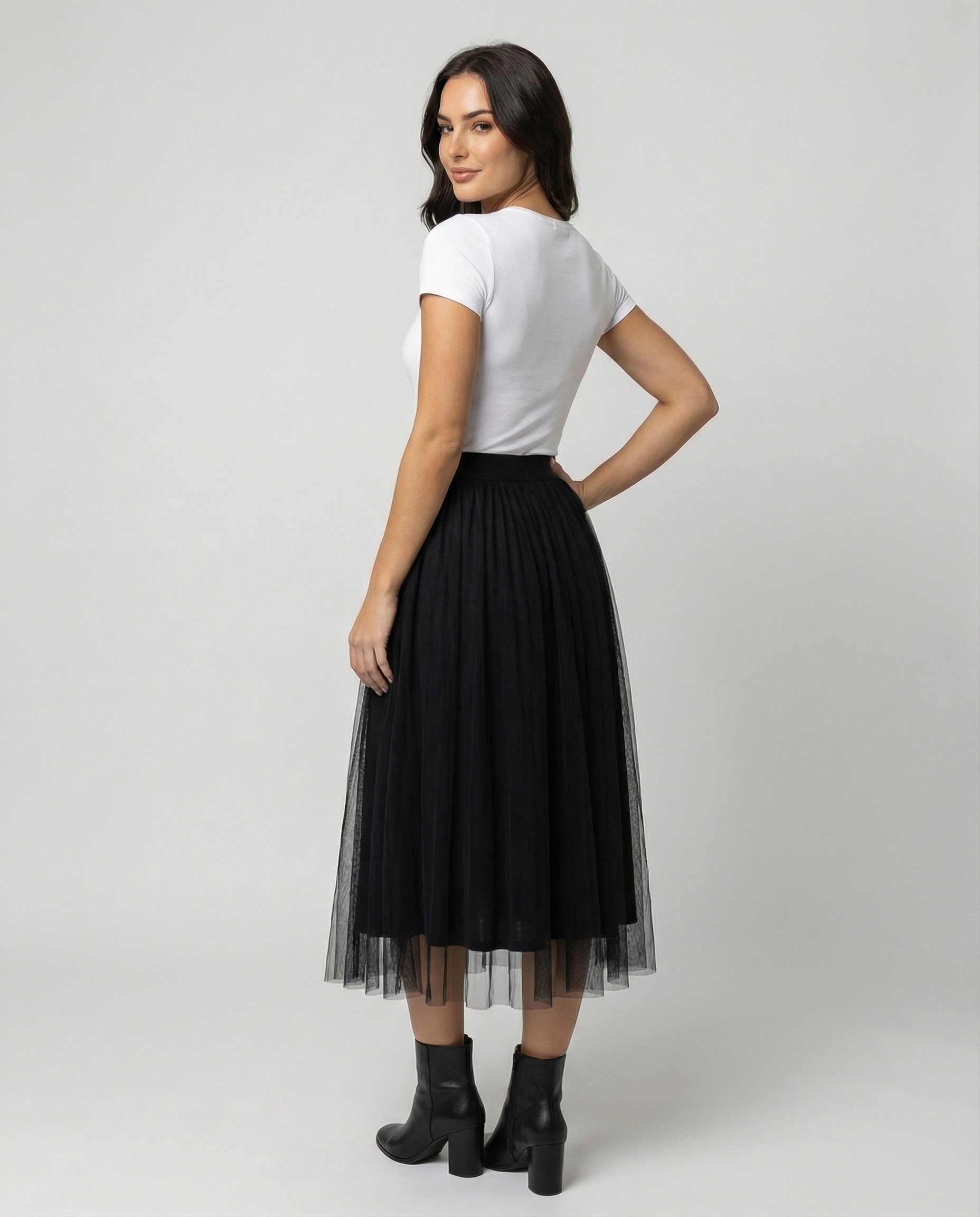 Layered tulle midi skirt, view 3