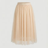 Layered tulle midi skirt in Beige, view 5