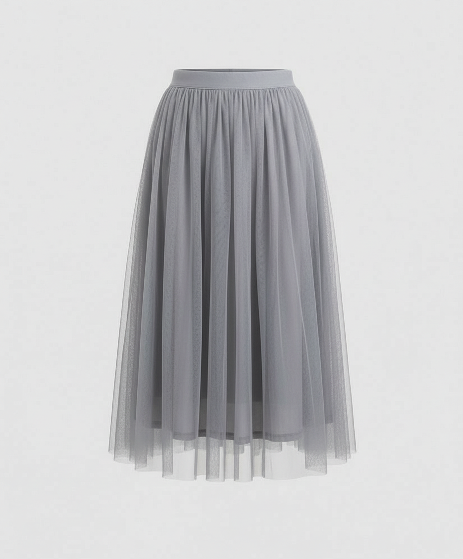 Layered tulle midi skirt in Grey, view 6