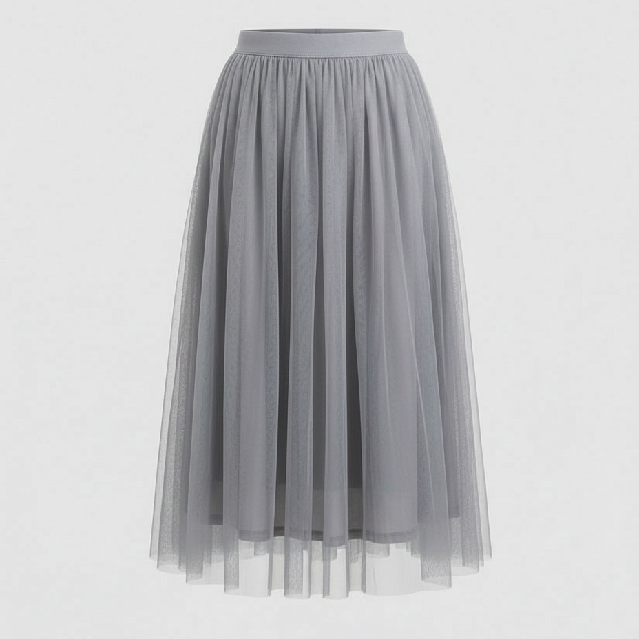 Layered tulle midi skirt in Grey, view 6