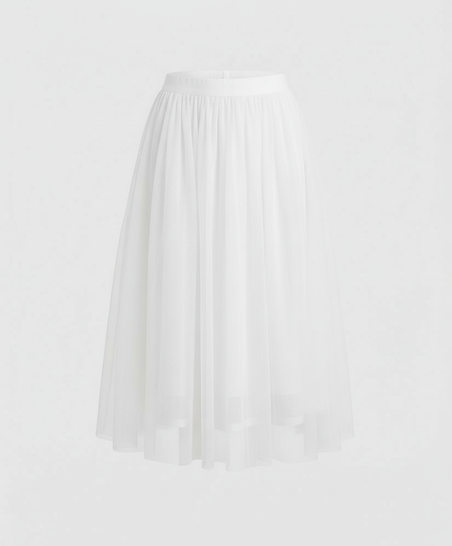 Layered tulle midi skirt in White, view 8