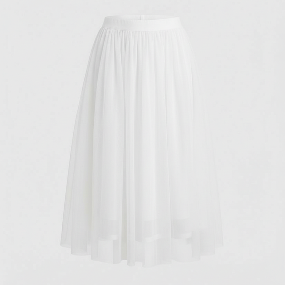 Layered tulle midi skirt in White, view 8