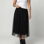Layered tulle midi skirt in Black, view 2