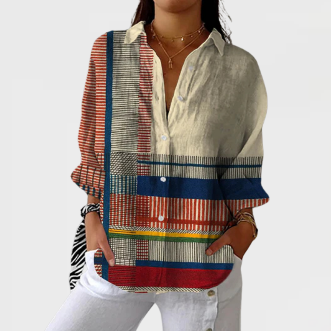 Natalie artistic pattern blouse in Multicolour, front view