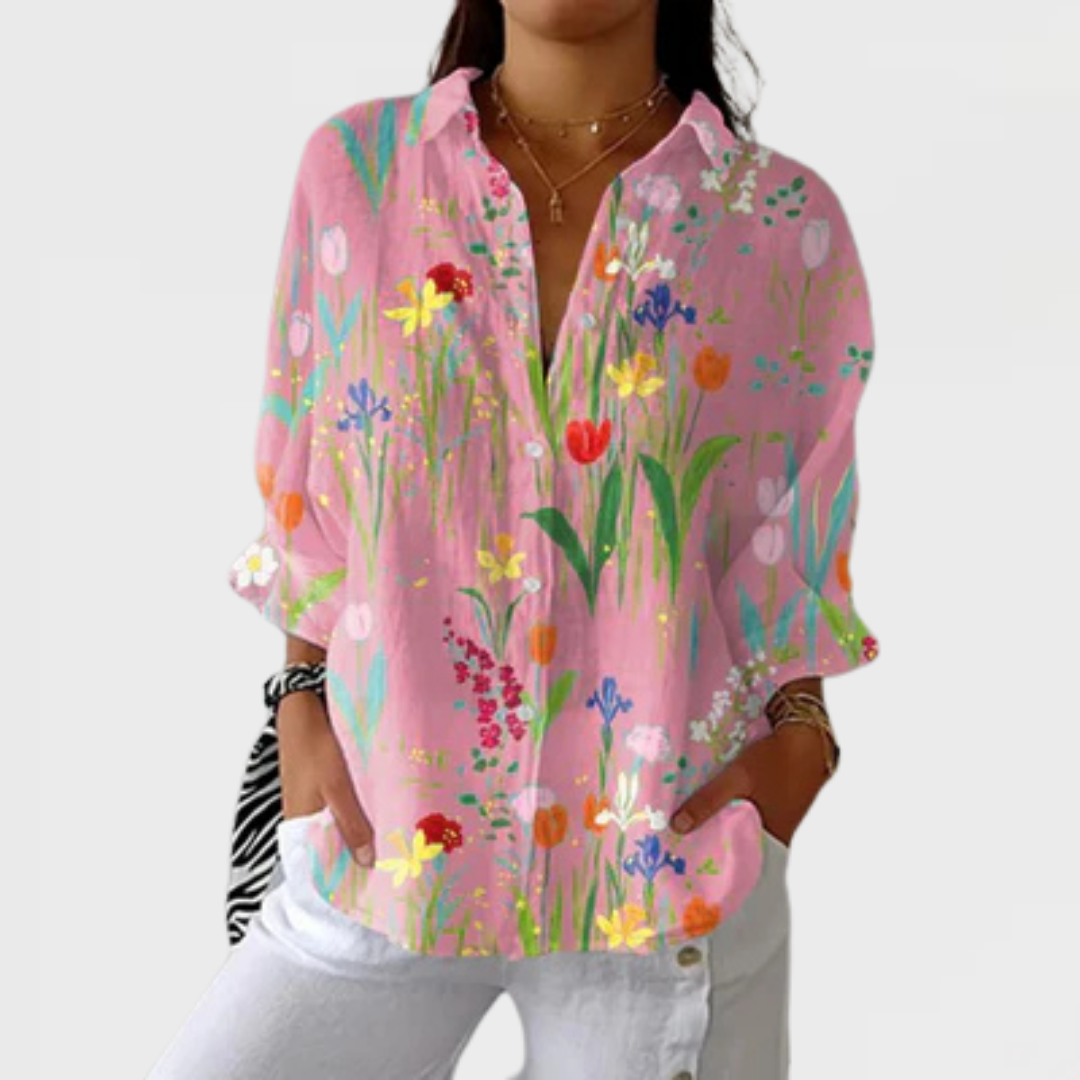 Sophia spring garden blouse in Pink, front view
