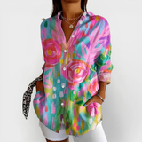Sadie colourful pattern blouse, front view
