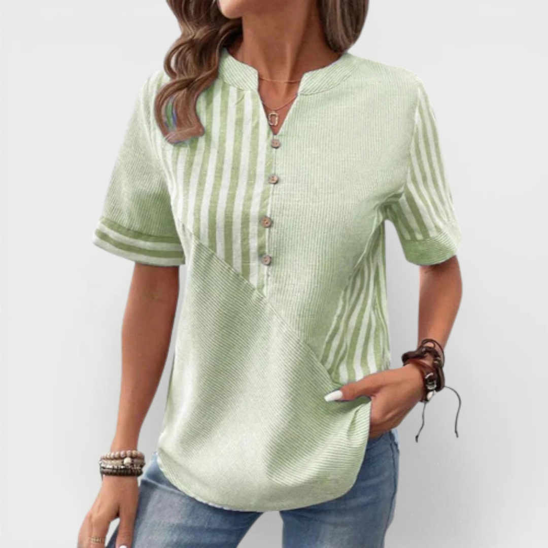 Gigi striped henley blouse, front view
