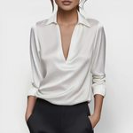 Calvina satin V-neck blouse, front view