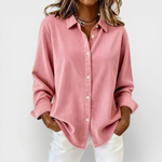 Abigail pink button-front blouse, front view