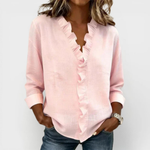 Sadie ruffled blouse in Pink, front view