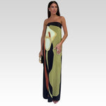 Alisa abstract print strapless maxi dress, front view