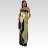 Alisa abstract print strapless maxi dress, front view