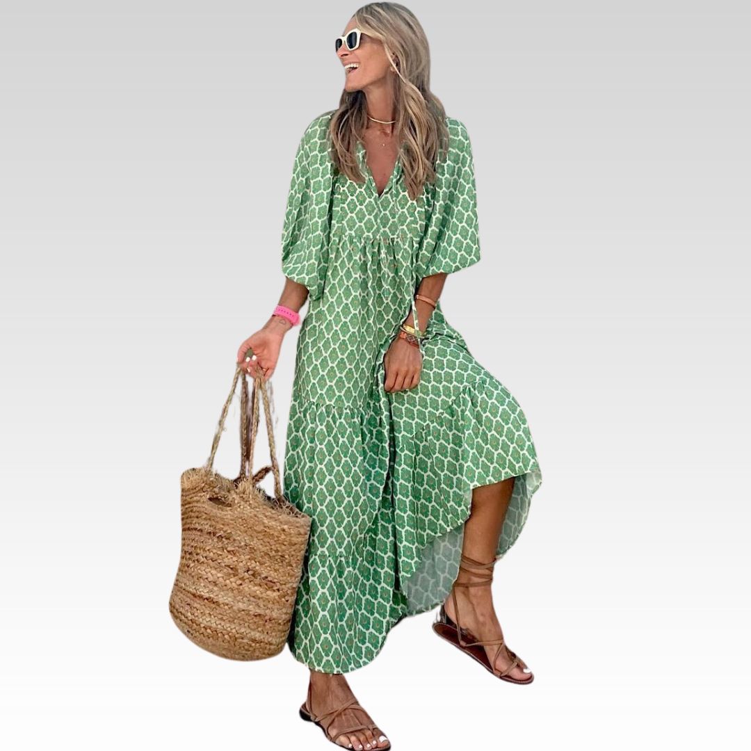 Beatrix bohemian print maxi dress, front view