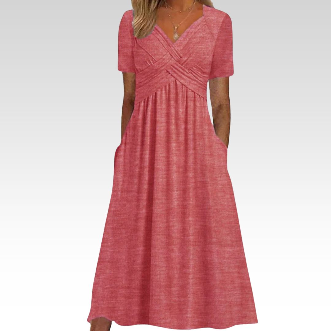 Hannah V-neck maxi dress in Pink, front view