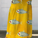 Katharina yellow fish print maxi skirt, front view